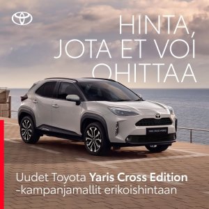 Ja tämä ohittamaton hinta löytyy: https://www.kuopionautokauppa.fi/yritys/tarjoukset-ja-kampanjat/yaris-cross-limited-edition-ma...